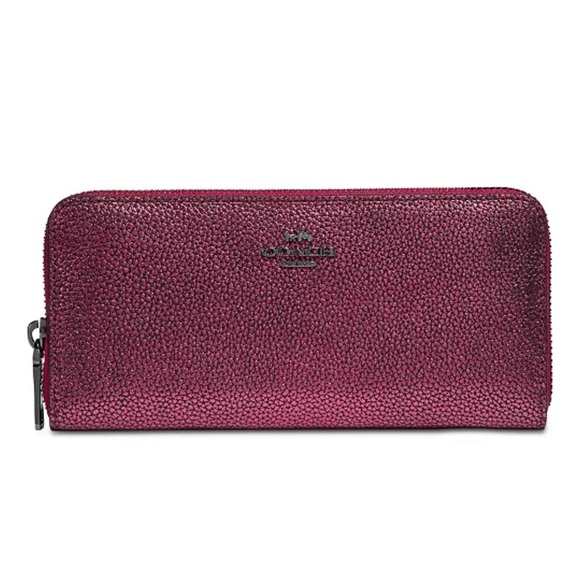 EUC COACH Metallic Burgundy Pebble Leather Accordian Zip Wallet - Picture 1 of 4